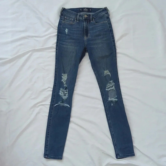 Hollister High-Rise Ripped Super Skinny Jeans, Color Blue Size 24/28 - Picture 1 of 15
